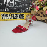 Red Sandals in Heels With Buckle - Maha fashions -  