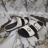 Premium White Leather Double Strap Slippers