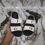 Premium White Leather Double Strap Slippers - Maha fashions -  Men Footwear