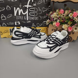 White/Blk Men's Trendy Lace-up  Chunky Sneakers - Maha fashions -  