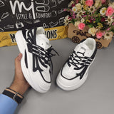 White/Blk Men's Trendy Lace-up  Chunky Sneakers - Maha fashions -  