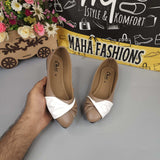 Khaki White Contrast Pumps - Maha fashions -  Women Footwear